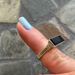 Sterling Silver Black Onyx Geometric Ring